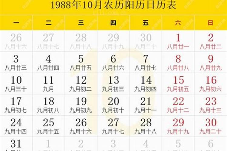 1988年10月10日农历